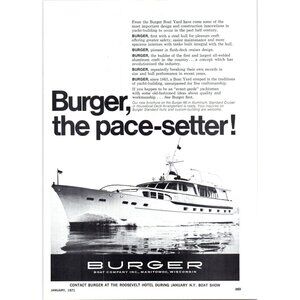 1971 Burger Boat Company 66 Cruiser Yacht Vintage Print Ad Nautical Wall Art